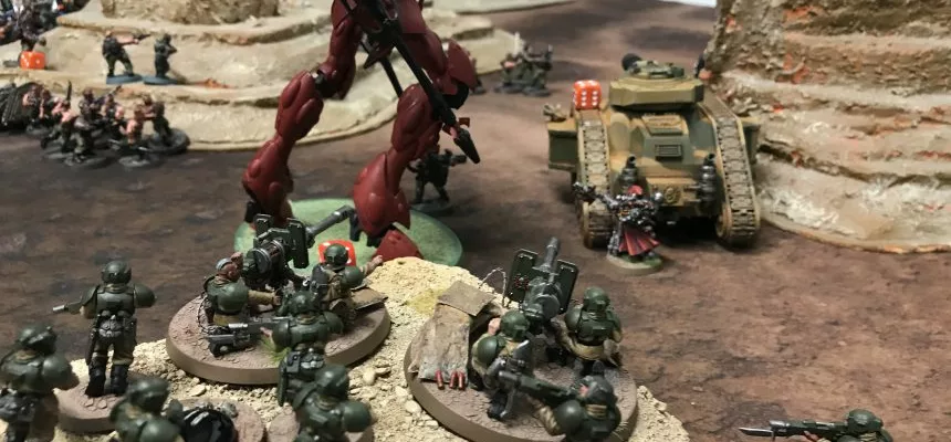 100 Astra Militarum Infantry vs Eldar with a Wraith Knight - 1,750 points