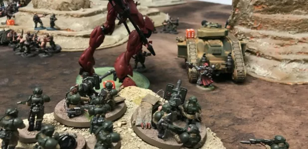 100 Astra Militarum Infantry vs Eldar with a Wraith Knight - 1,750 points