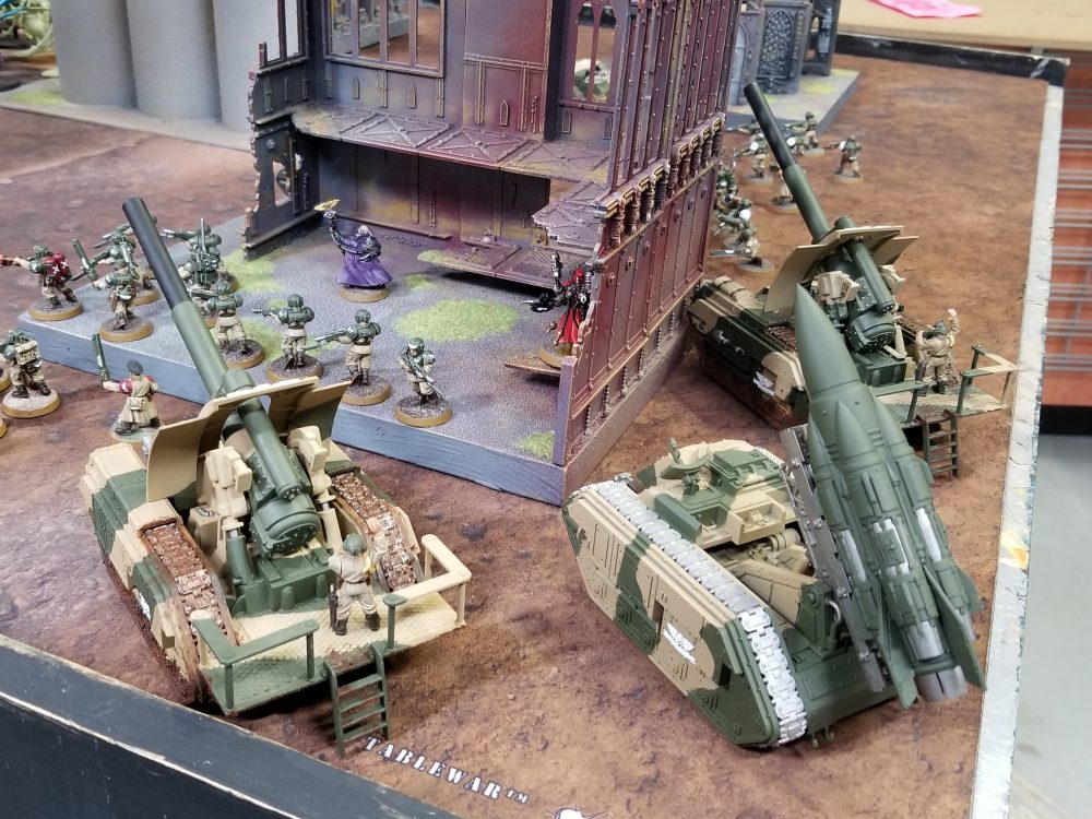 Deathstrike takes its place among two Basilisks with support nearby - Deathstrike Tactics